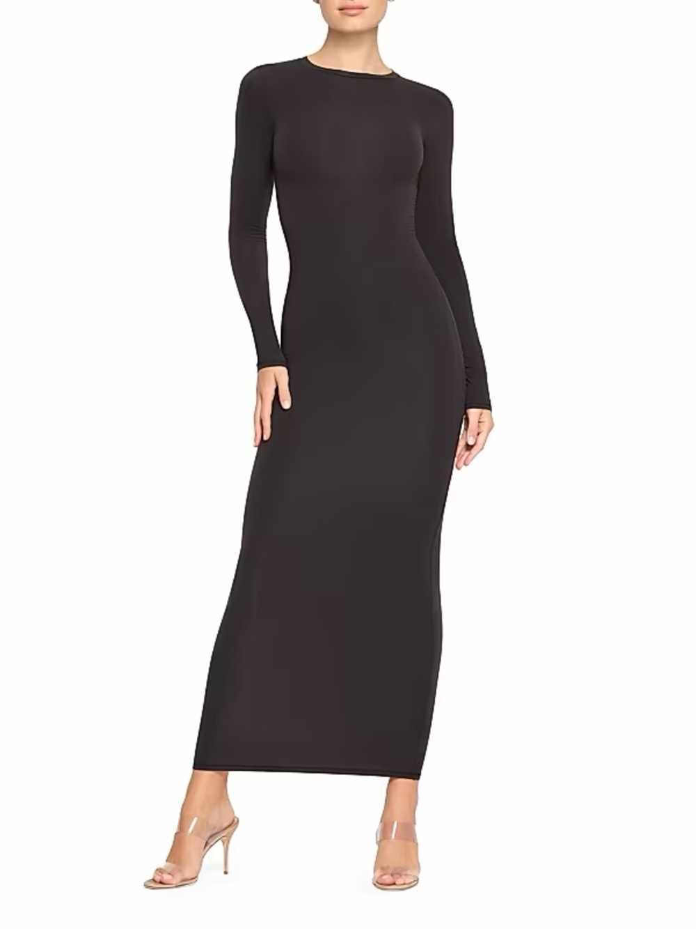 SKIMS Fits Everybody Black Long-Sleeve Maxi Dress